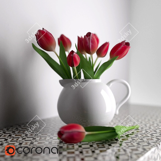 Ceramic Tulip Pitcher 3D model image 1