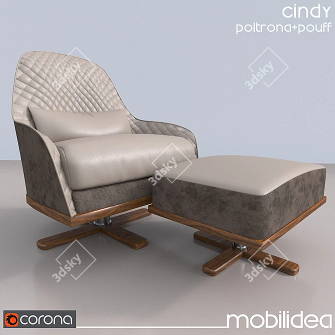 Italian Elegance: Cindy Chair & Ottoman 3D model image 1