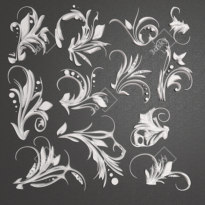 Elegant Ornamental Wall Decor 3D model image 2