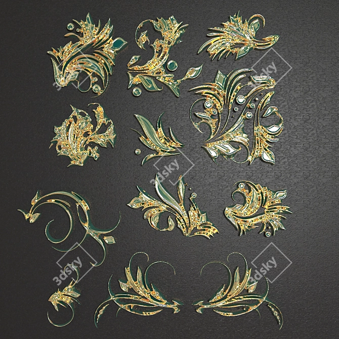 Gilded Wall Ornament Set 3D model image 1