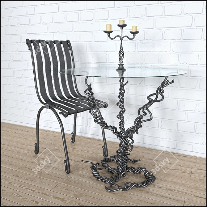 Forged Iron Chair, Table & Candlestick 3D model image 1