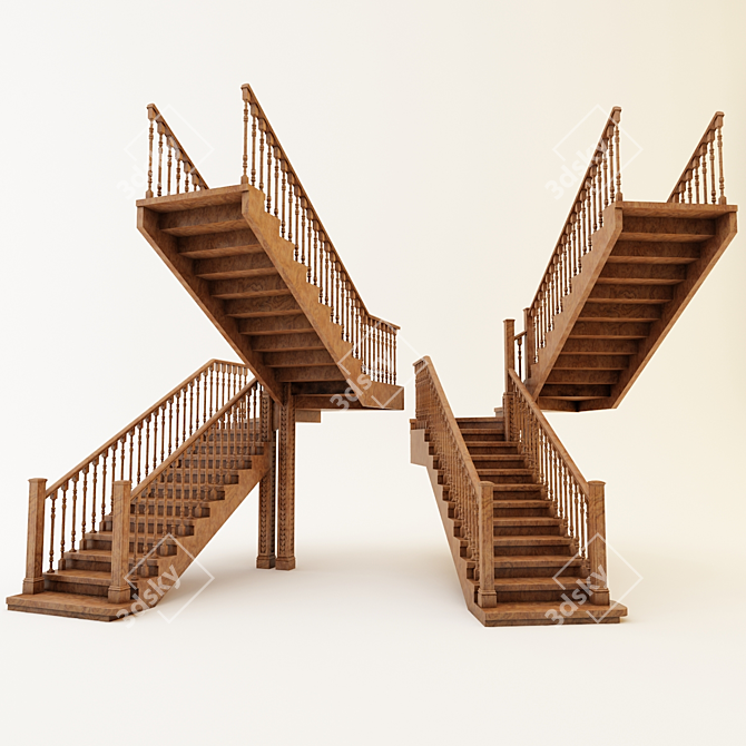 Elegant Wood Spiral Staircase 3D model image 1