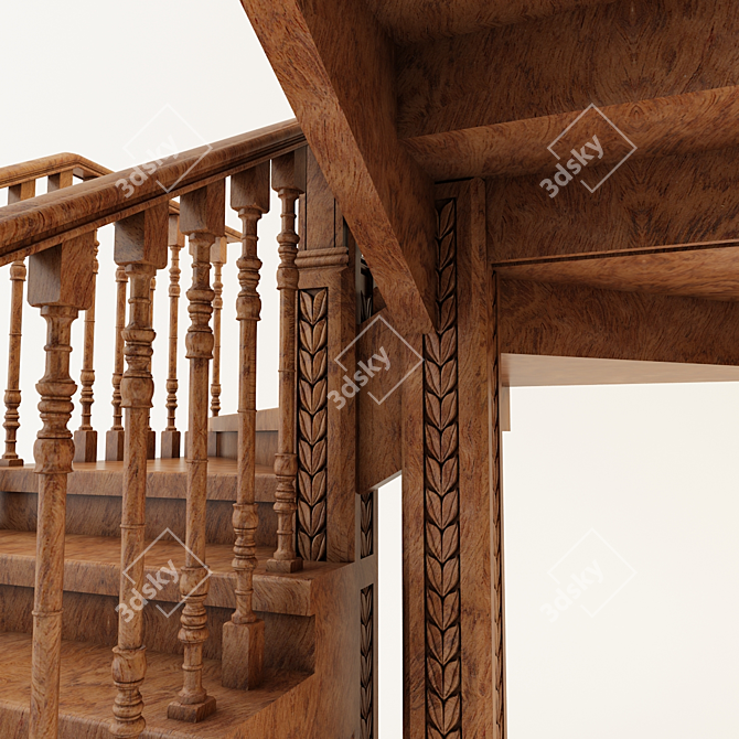 Elegant Wood Spiral Staircase 3D model image 2