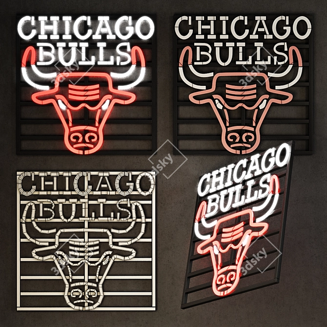  Chicago Bulls Neon Wall Decor 3D model image 1