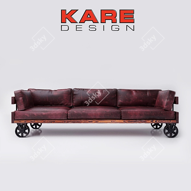 Vintage Railway Leather Sofa 3D model image 1