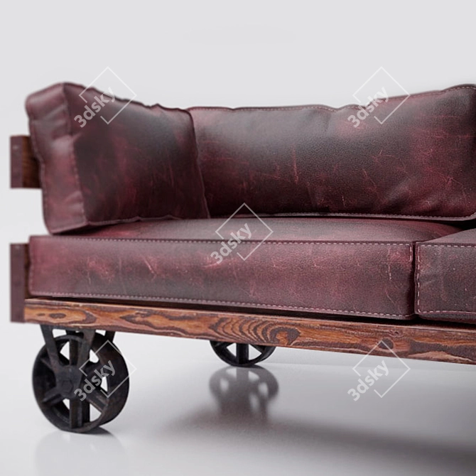 Vintage Railway Leather Sofa 3D model image 2