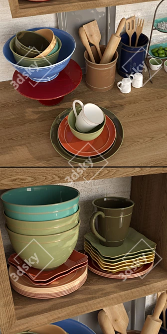 Elegant Cambria Pottery Set 3D model image 3