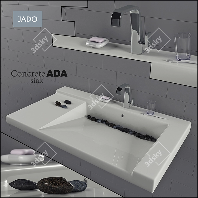 Concrete Ada Jes Sink w/ Jado Faucet 3D model image 1