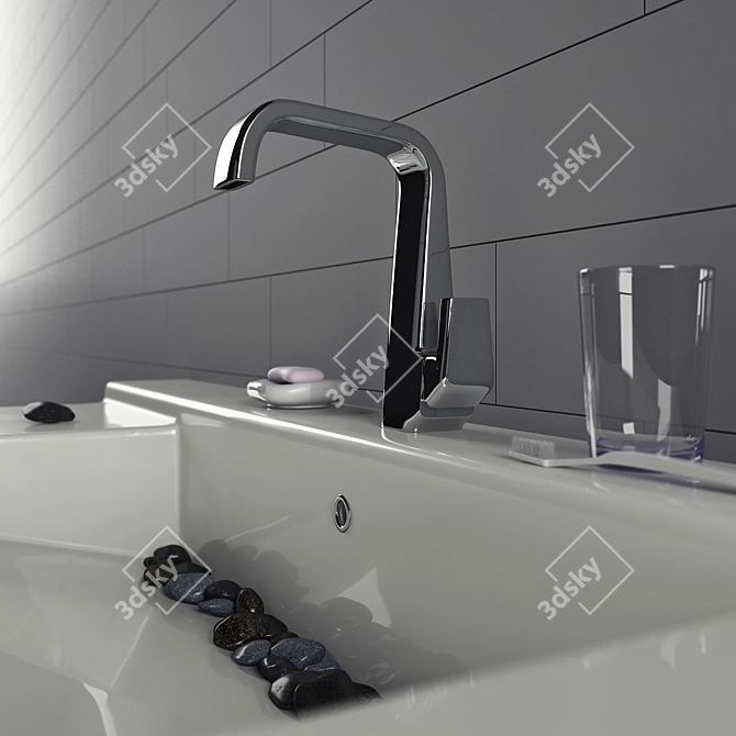 Concrete Ada Jes Sink w/ Jado Faucet 3D model image 2