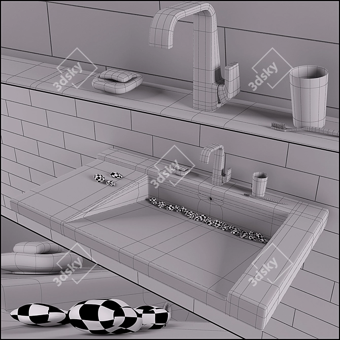 Concrete Ada Jes Sink w/ Jado Faucet 3D model image 3