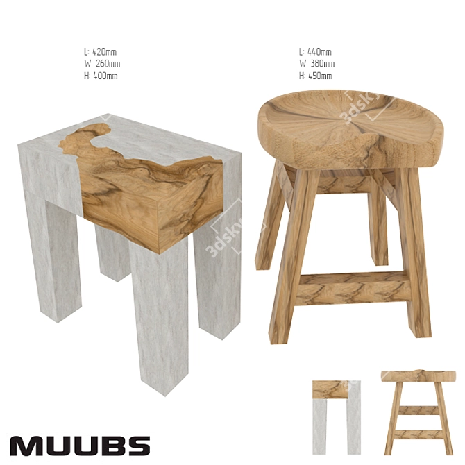 Elegant Bamboo Stools 3D model image 1