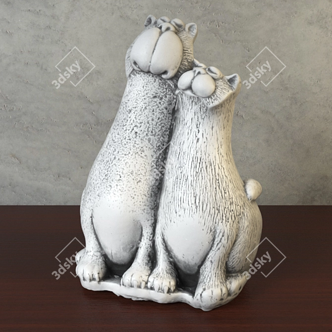 Graceful Gypsum Cat Pair 3D model image 1