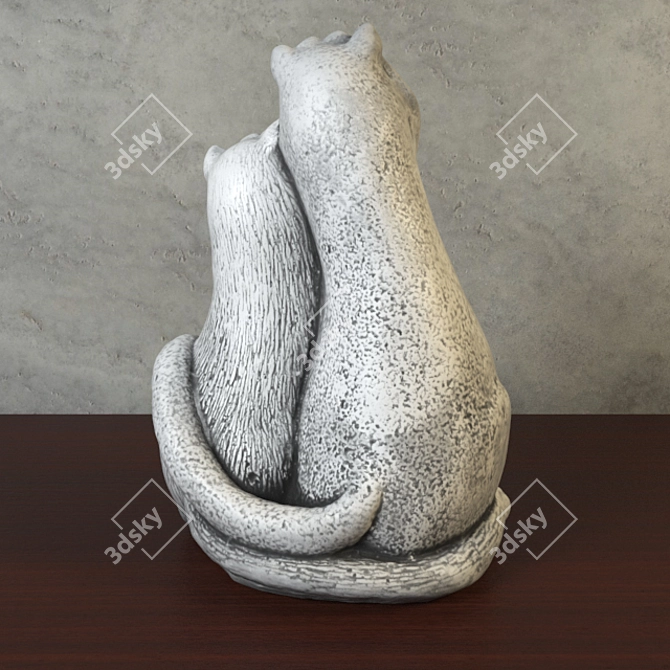 Graceful Gypsum Cat Pair 3D model image 2