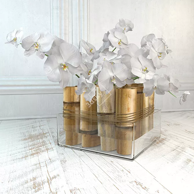 Bamboo Orchid Fusion: Exquisite Floral Composition 3D model image 1