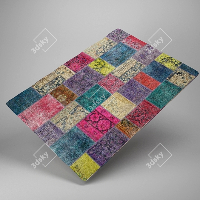 Vintage Boho Patchwork Carpet 3D model image 1