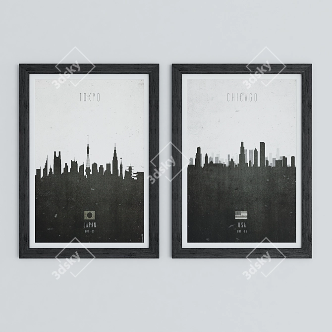 Cityscape Wooden Framed Posters 3D model image 2