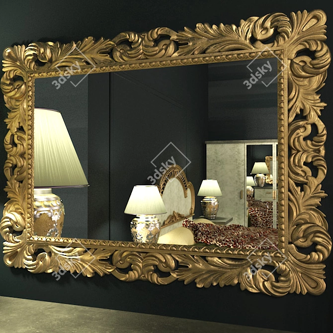 Elegant Wood Framed Mirror 3D model image 1