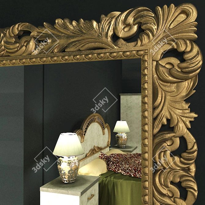 Elegant Wood Framed Mirror 3D model image 2