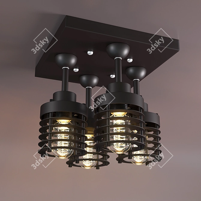 Industrial Square Loft Lamp 3D model image 1