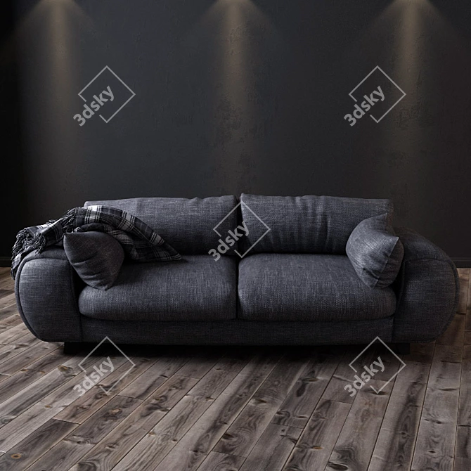  Gray Velvet Sofa - 2500mm Width 3D model image 1