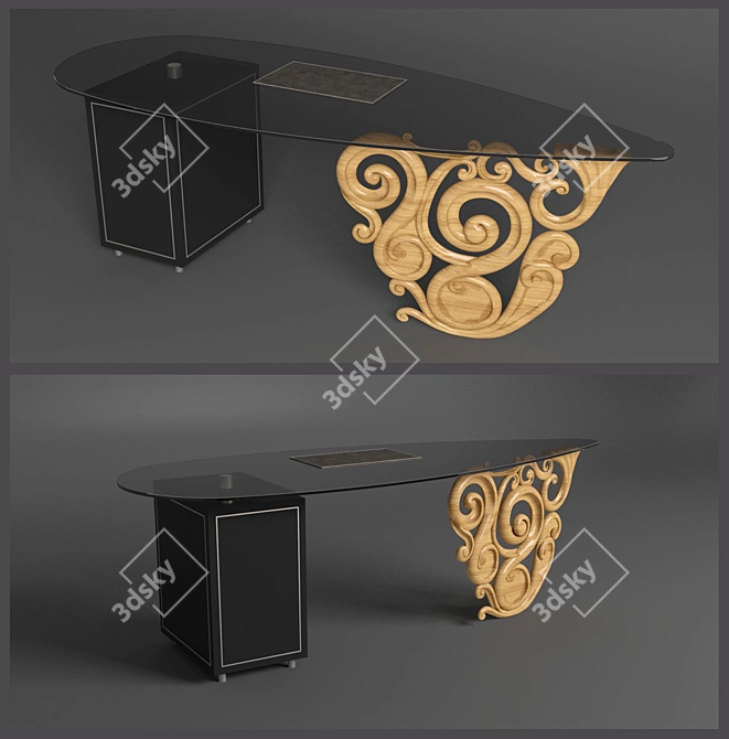 Carved Wood Glass Table 3D model image 1