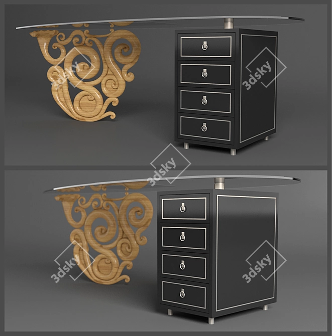 Carved Wood Glass Table 3D model image 2