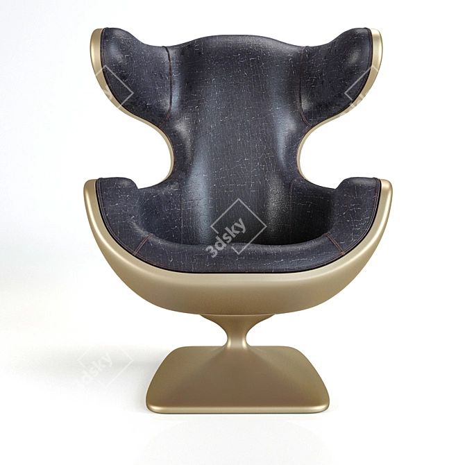 Vintage VIO Leather Armchair on Plastic Base 3D model image 2