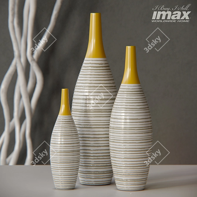 Andean Glaze Vases: Handcrafted Set of 3 3D model image 1