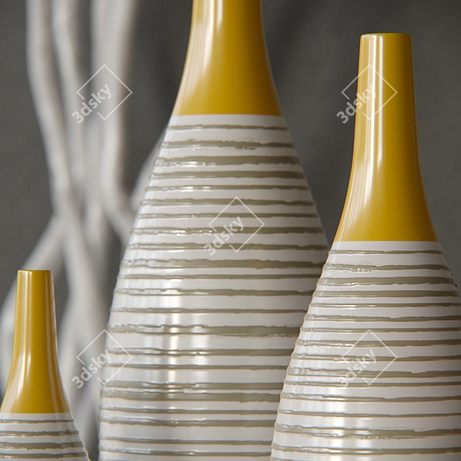 Andean Glaze Vases: Handcrafted Set of 3 3D model image 2