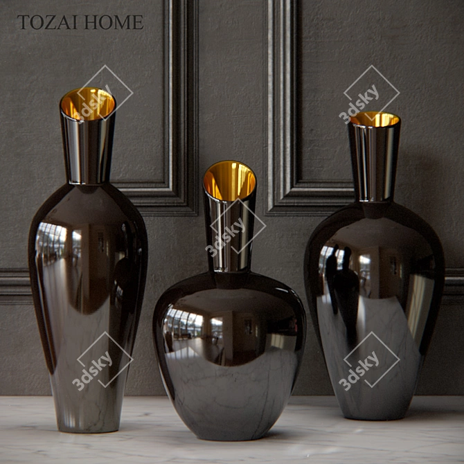 Elegant Tozai Noir Gold Vases 3D model image 1