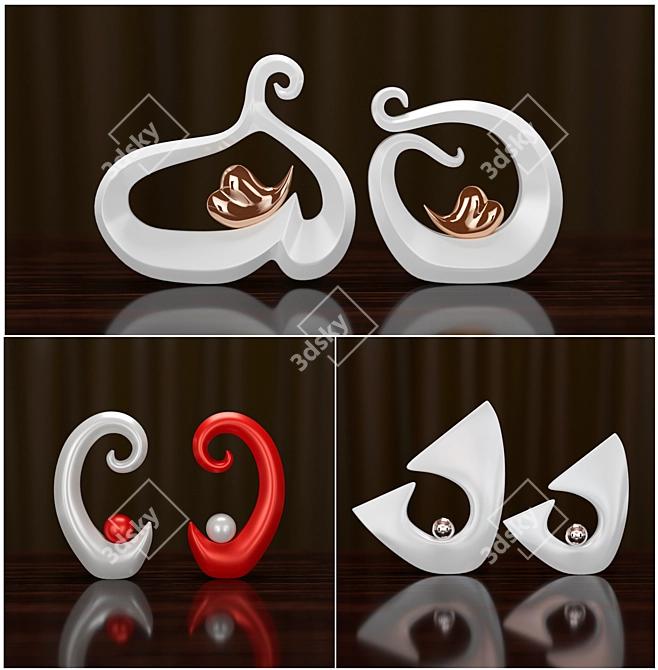 Abstract Gold Heart Black Pearl Monpansie Figurine Set 3D model image 1