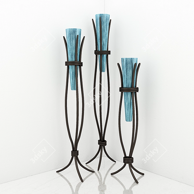 Artisan Hand-Painted Glass Floor Vases 3D model image 1