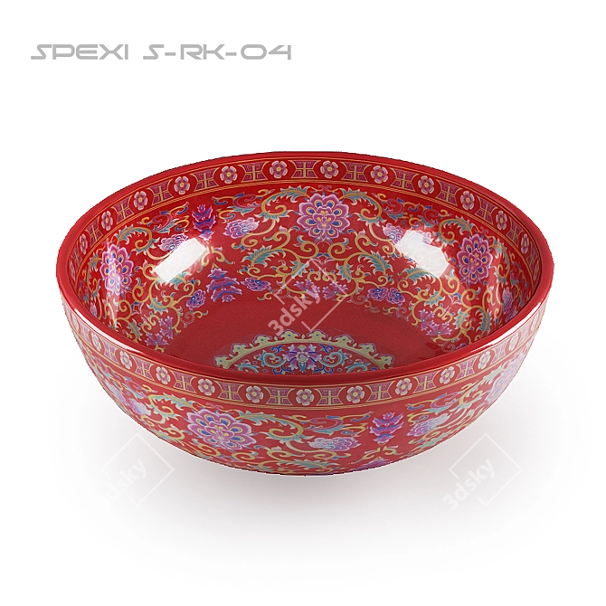 Red Hand-Painted Ceramic Sink 3D model image 1