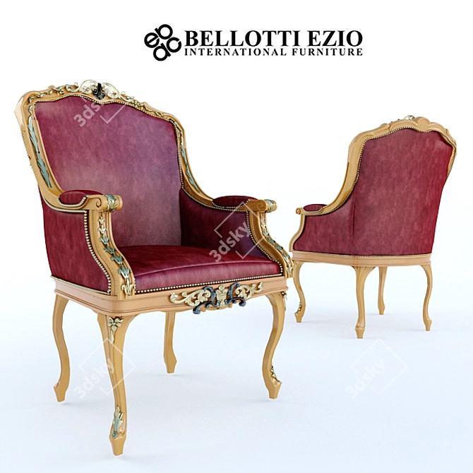 Elegant Cherry Patina Elbow Chair 3D model image 1