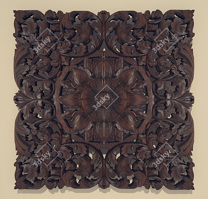 Handcrafted Teak Wood Panel 3D model image 1