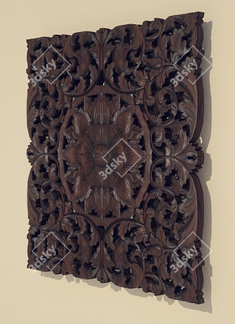 Handcrafted Teak Wood Panel 3D model image 2