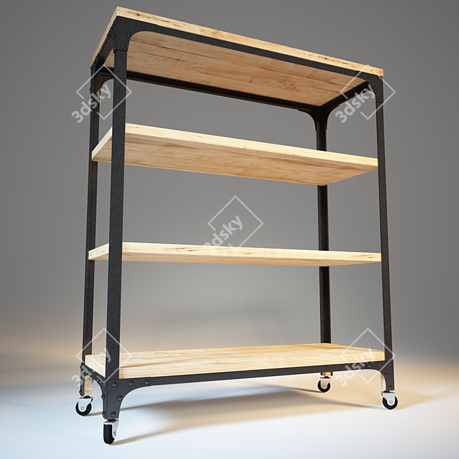 Industrial Loft Rack with 4 Shelves 3D model image 1