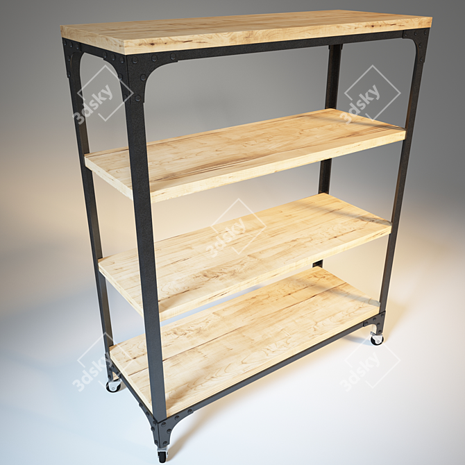 Industrial Loft Rack with 4 Shelves 3D model image 2