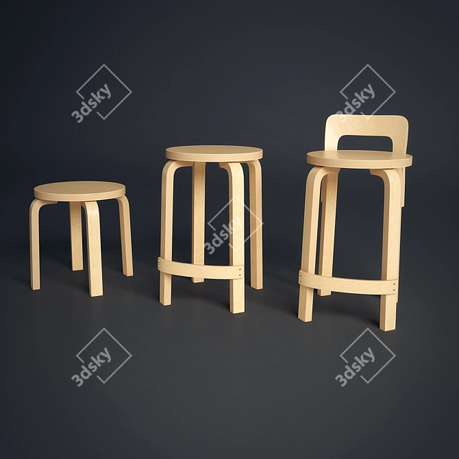 Artek Stool & High Chair Set 3D model image 2