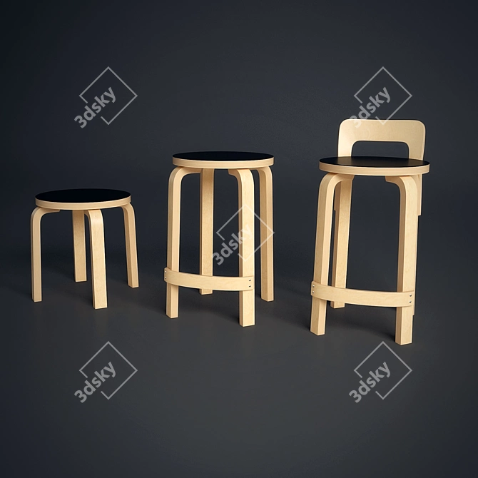 Artek Stool & High Chair Set 3D model image 3