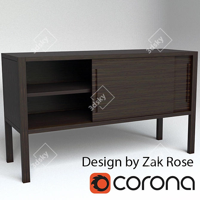 Minimalist Black Credenza: Compact Design, Adjustable Shelves 3D model image 1