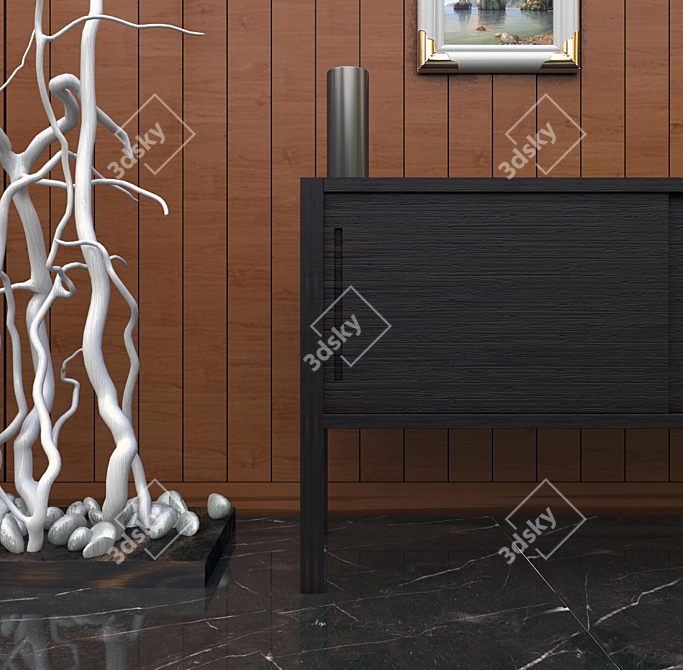 Minimalist Black Credenza: Compact Design, Adjustable Shelves 3D model image 2