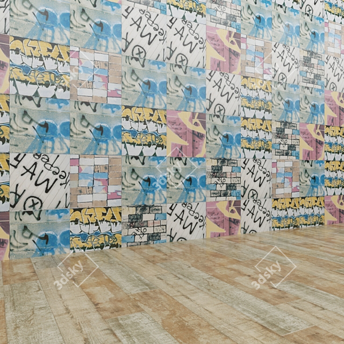 Modern Street Art Inspired Tiles 3D model image 2