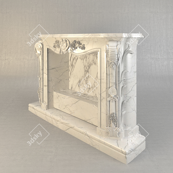 Elegant White Marble Fireplace 3D model image 2