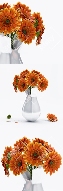 Vibrant Gerbera Flower Bouquet 3D model image 1