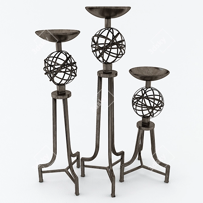 Elegant Mesh Metal Candlesticks by Carolyn 3D model image 1