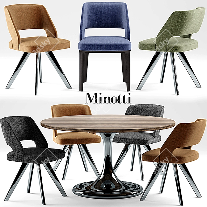 Minimalist Table Set by Minotti: Neto Table & Owens Chairs 3D model image 2