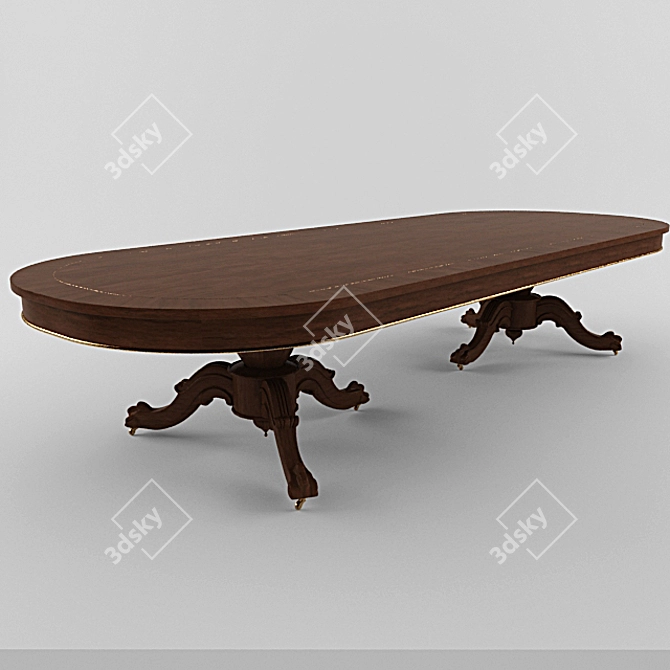 Heiress Double Pedestal Dining: Wood & Brass 3D model image 1