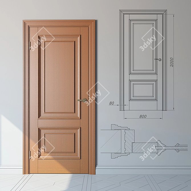 Oak Classical Standard Door 3D model image 1