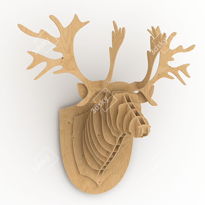 Elegant Plywood Elk Wall Decor 3D model image 1